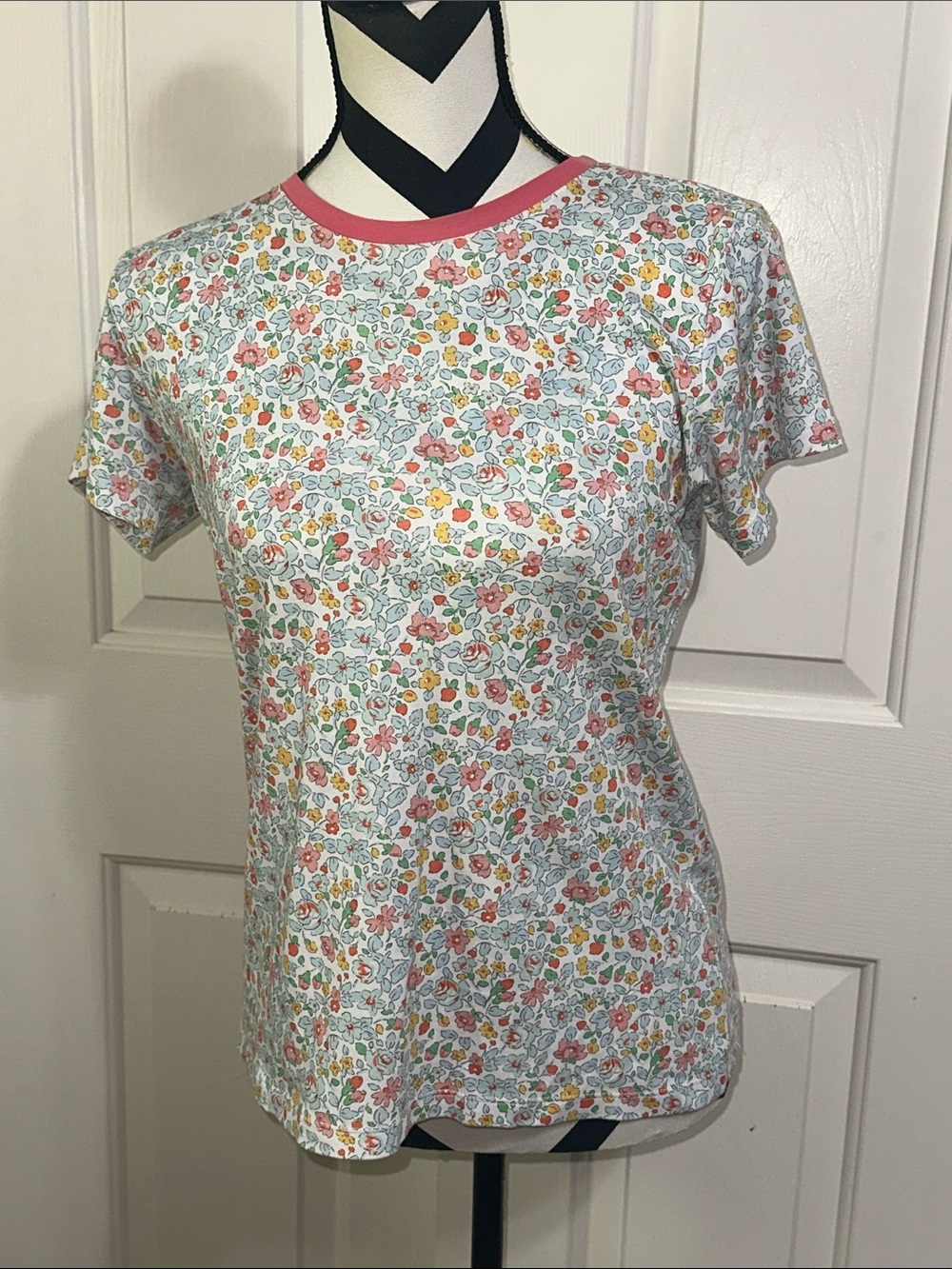 Lake Floral Crewneck Short Sleeve Tee - Pink Trim